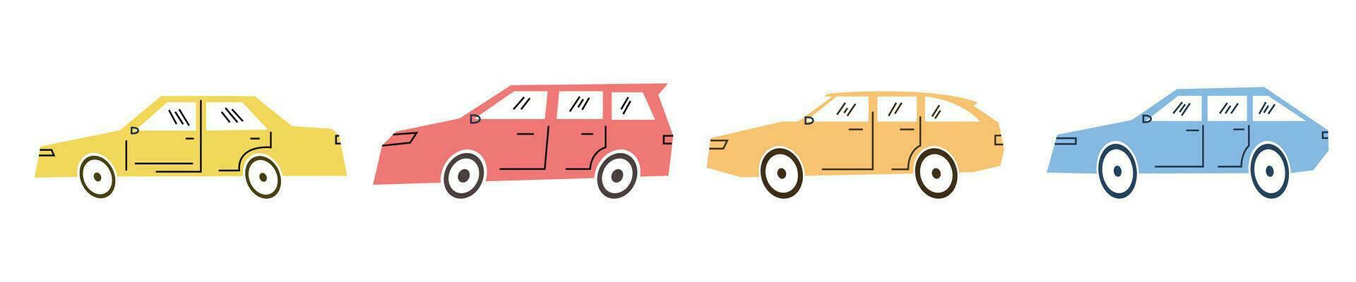 cartoon cars colorful flat style drawing from side vector