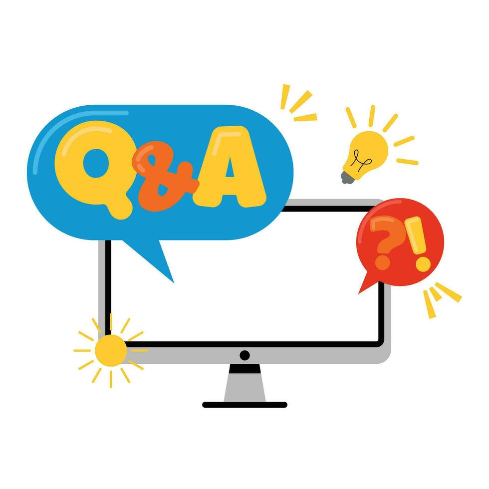 qna question and answer illustration with smartphona and computer monitor and colorful vector
