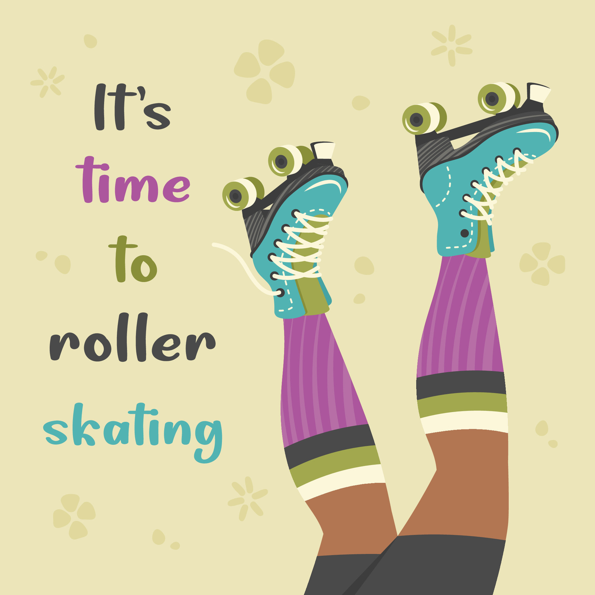 Roller skates. Legs of skater women, pink socks, sportswear. Young