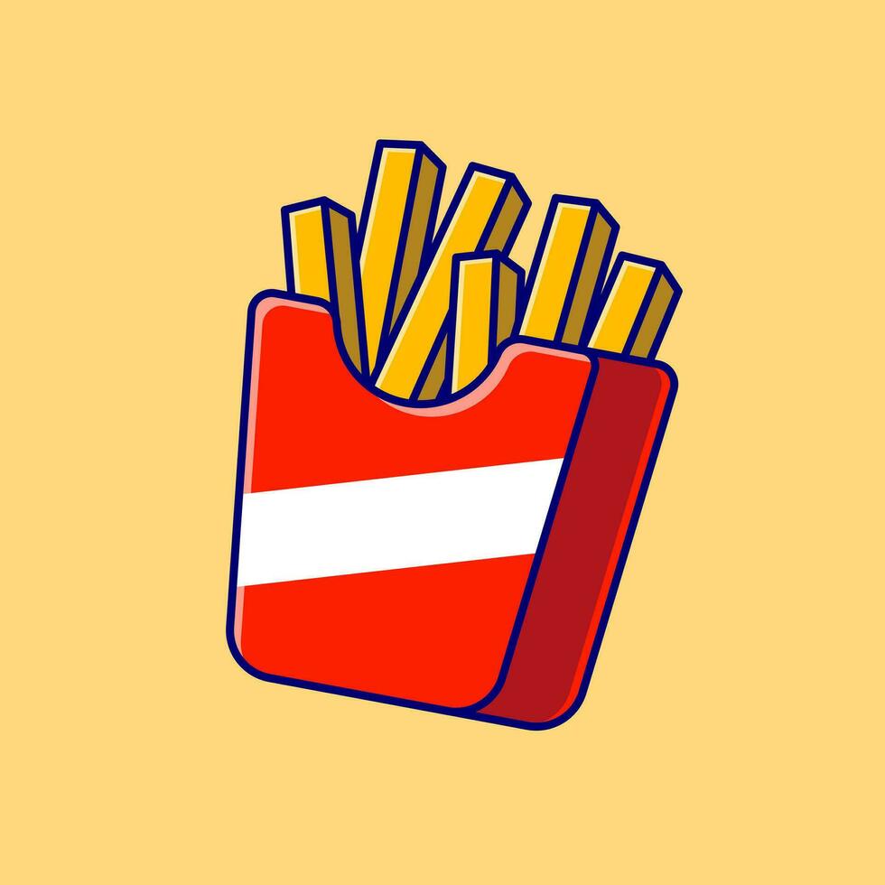 French Fries Cartoon Vector Icon Illustration. Fast Food Icon Concept Isolated Premium Vector. Flat Cartoon Style