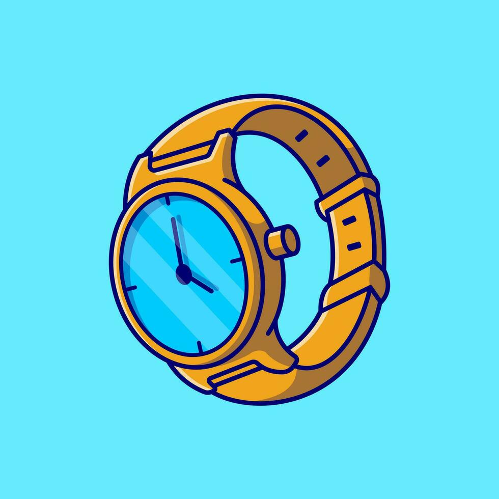 Gold watch Cartoon Vector Icon Illustration. Fashion Object Icon Concept Isolated Premium Vector. Flat Cartoon Style