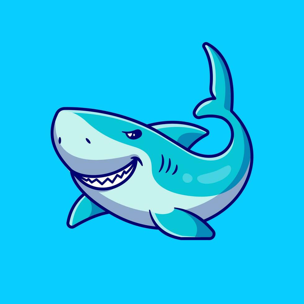 Cute Shark Swimming Cartoon Vector Icon Illustration. Animal Wildlife Icon Concept Isolated Premium Vector. Flat Cartoon Style