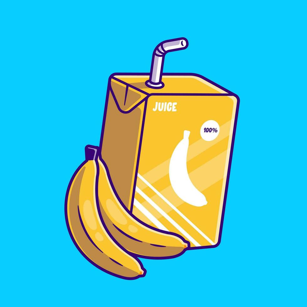 Banana Juice Box Cartoon Vector Icon Illustration. Food And Drink Icon Concept Isolated Premium Vector. Flat Cartoon Style