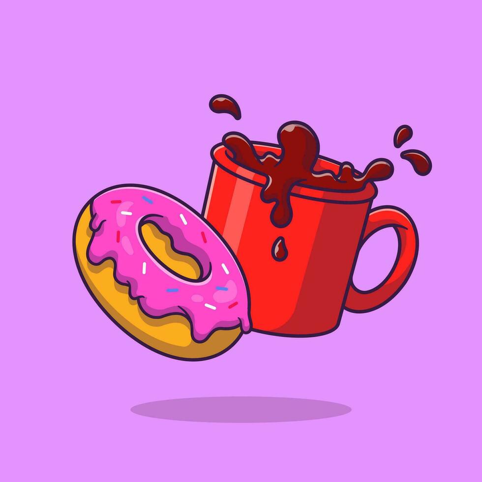 Donut And Coffee Cartoon Vector Icon Illustration Food And Drink Icon Concept Isolated Premium Vector. Flat Cartoon Style