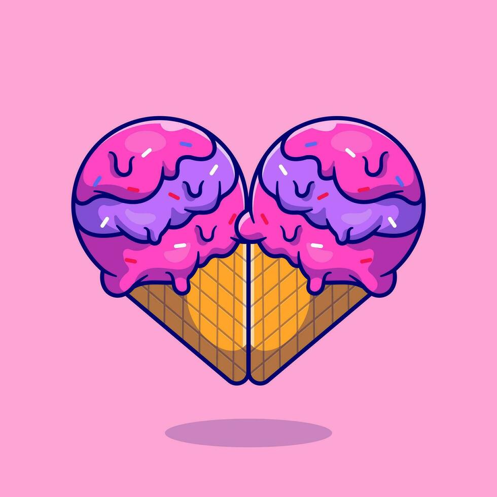 Ilustración de icono de vector de dibujos animados de helado de corazón de amor. concepto de icono de comida dulce vector premium aislado. estilo de dibujos animados plana