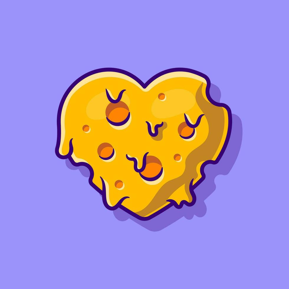 Cheese Love Melted Cartoon Vector Icon Illustration. Food Love Icon Concept Isolated Premium Vector. Flat Cartoon Style