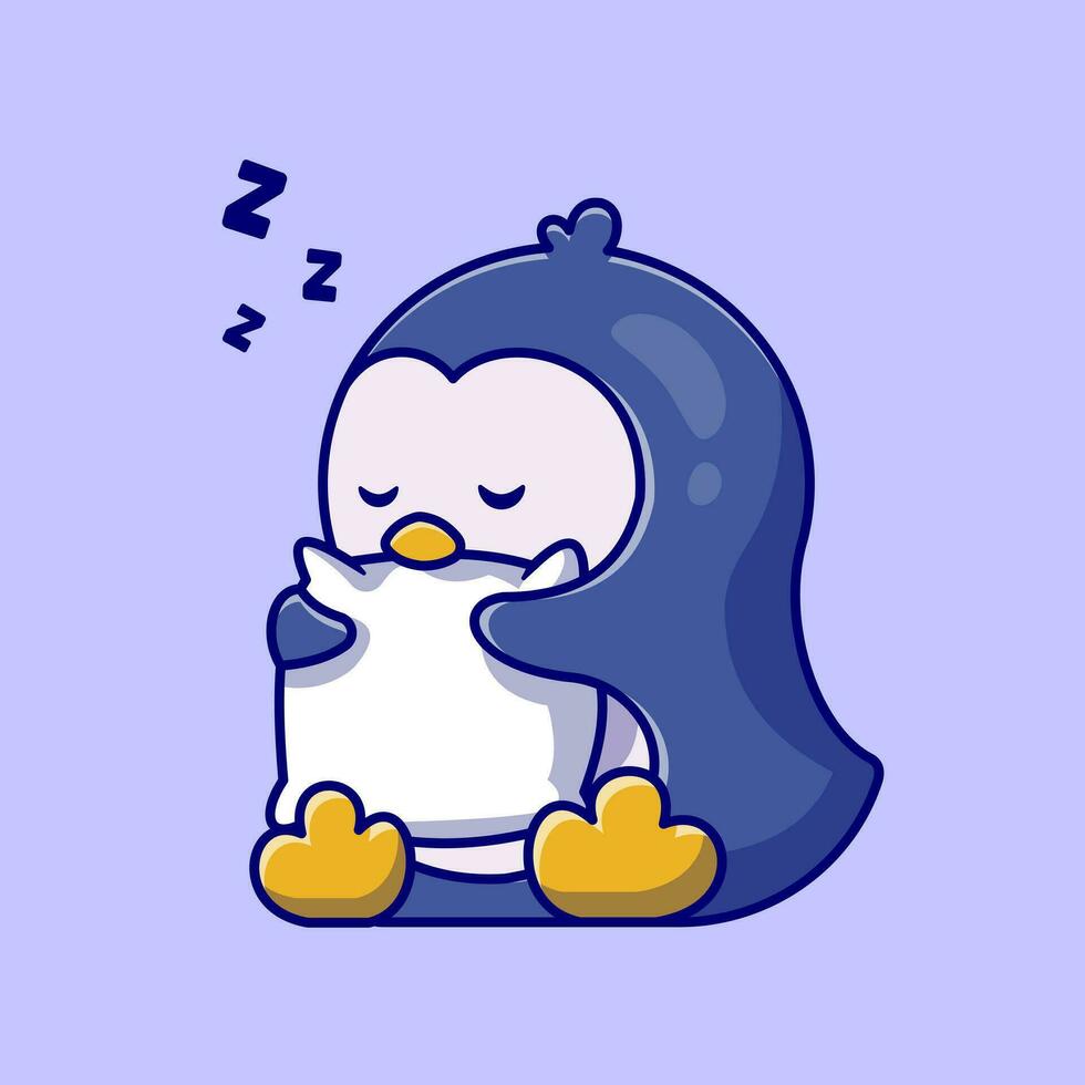 linda pingüino dormido abrazo almohada dibujos animados vector icono ilustración. animal naturaleza icono concepto aislado prima vector. plano dibujos animados estilo