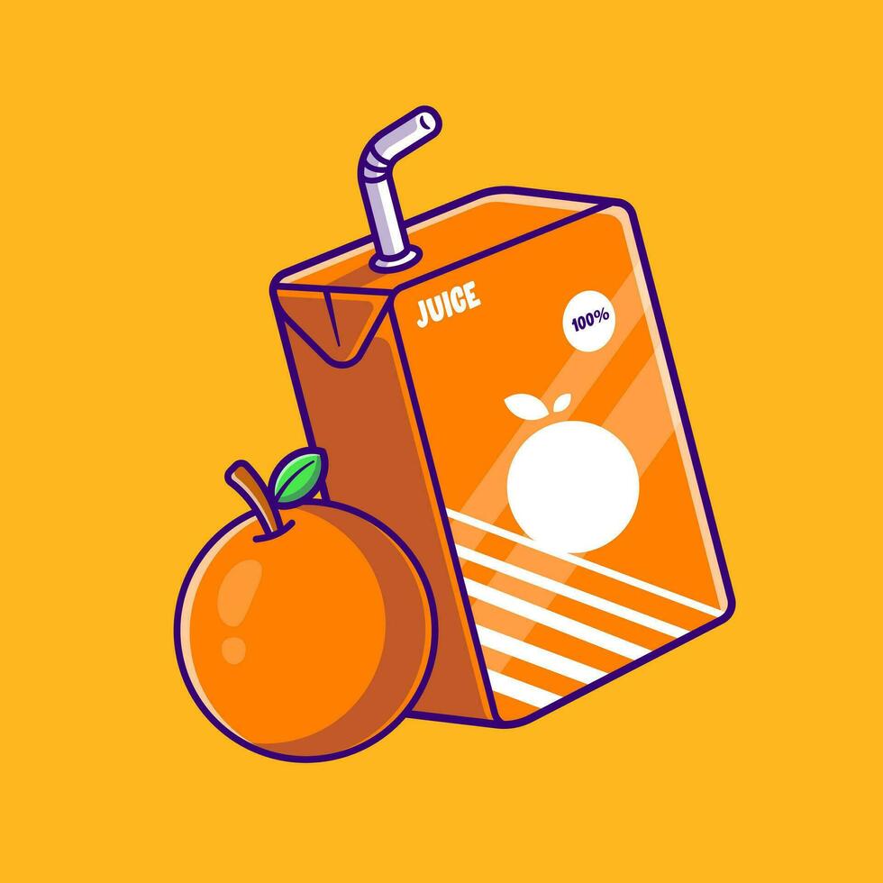 Orange Juice Box Cartoon Vector Icon Illustration. Food And Drink Icon Concept Isolated Premium Vector. Flat Cartoon Style