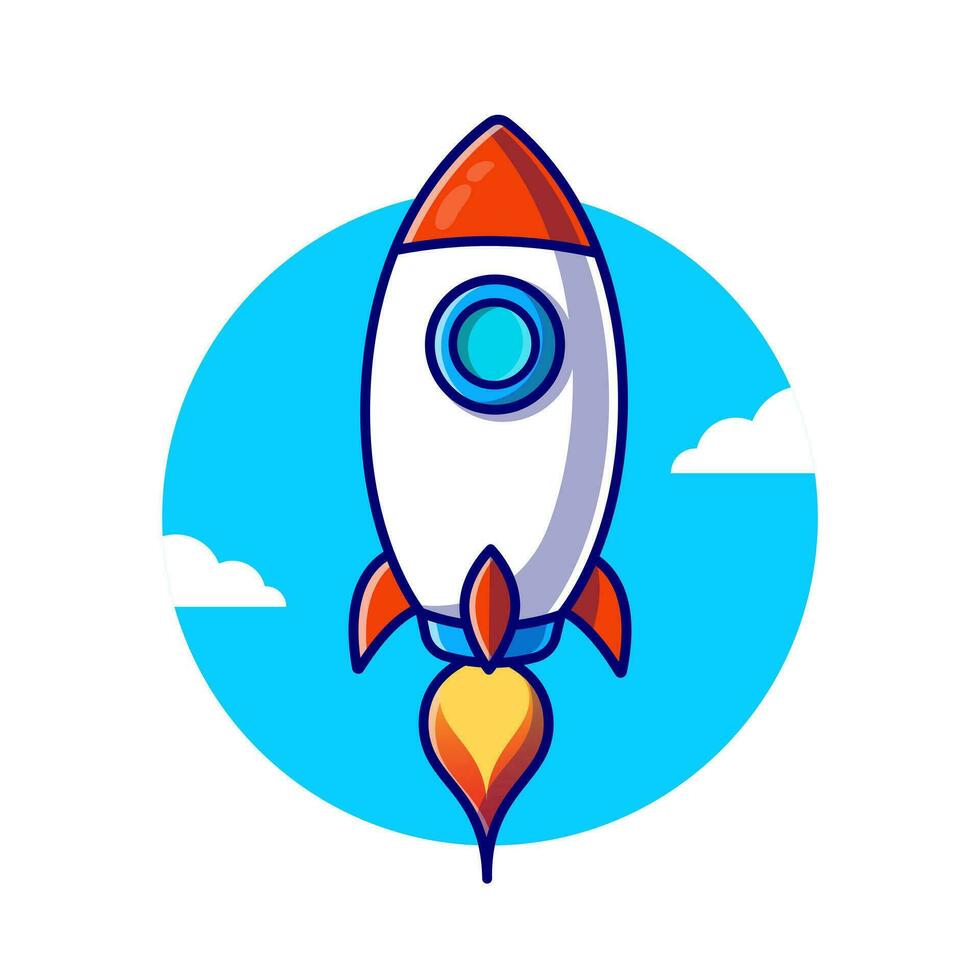 Rocket Launching Cartoon Vector Icon Illustration. Technology Transportation Icon Concept Isolated Premium Vector. Flat Cartoon Style
