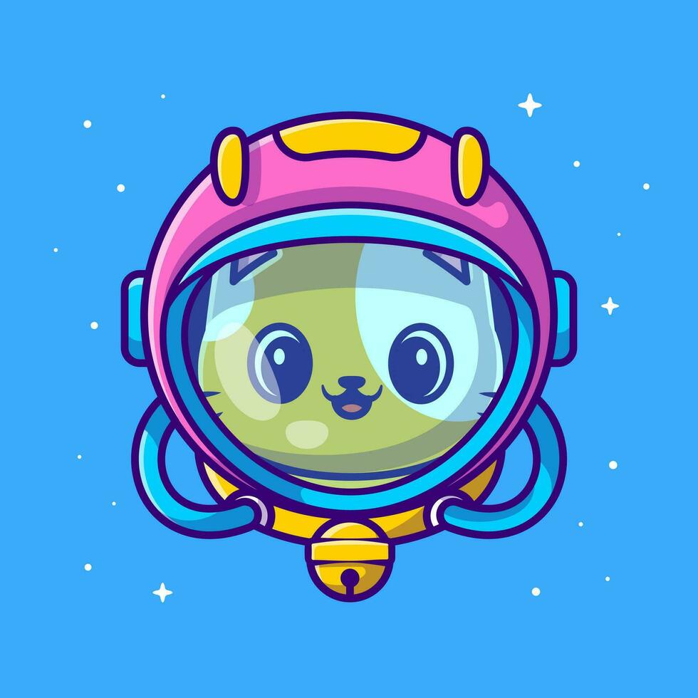 Cute Astronaut Cat Wearing Helmet Cartoon Vector Icon Illustration. Animal Space Icon Concept Isolated Premium Vector. Flat Cartoon Style