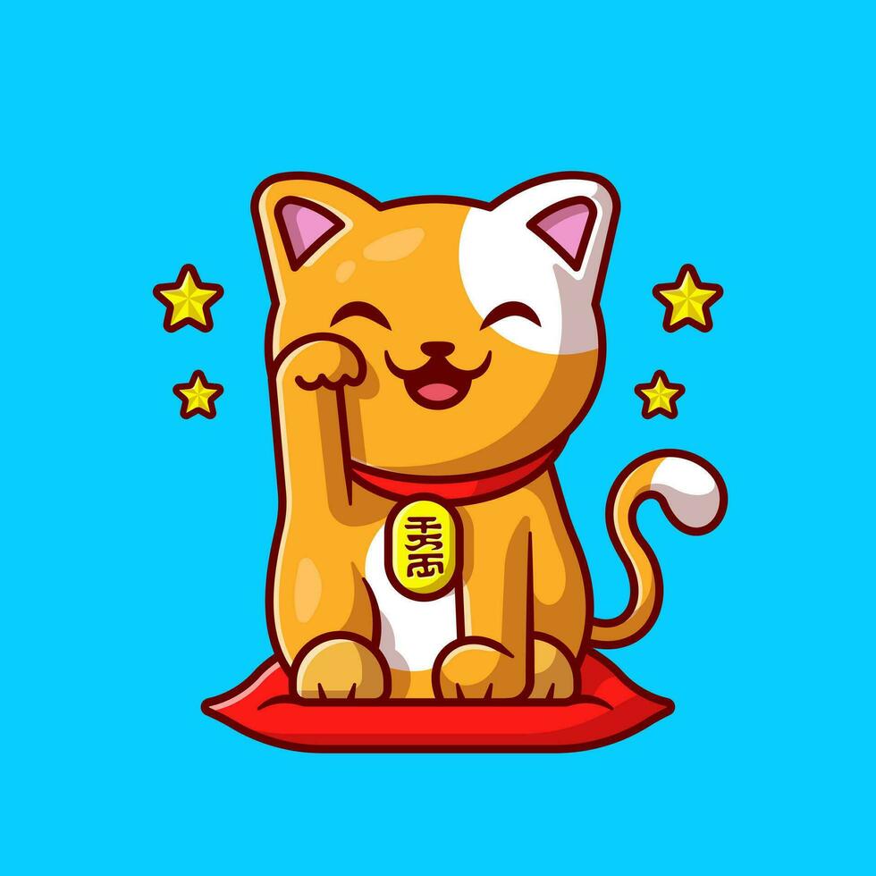 Cute Lucky Cat Cartoon Vector Icon Illustration. Animal Business Icon Concept Isolated Premium Vector. Flat Cartoon Style