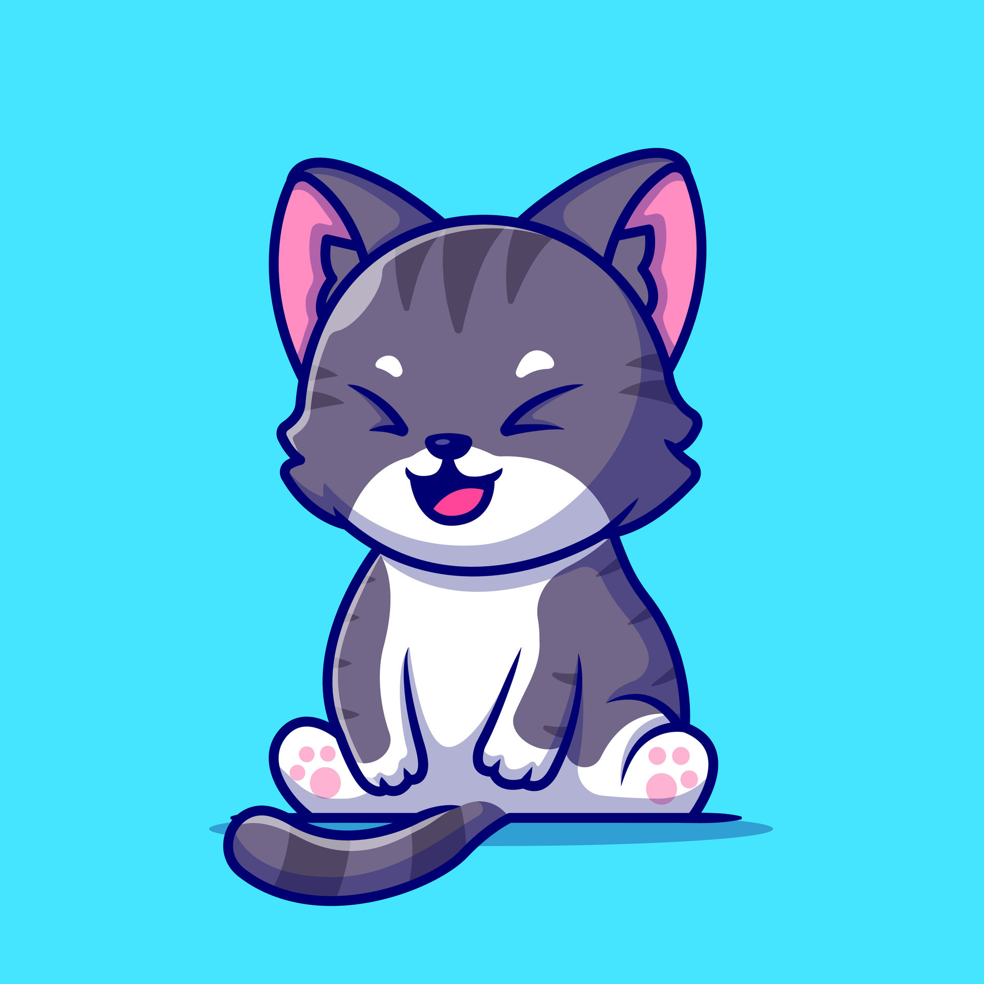 Cute cat in flat style. Simple cartoon cat icon - Stock Illustration  [45781792] - PIXTA