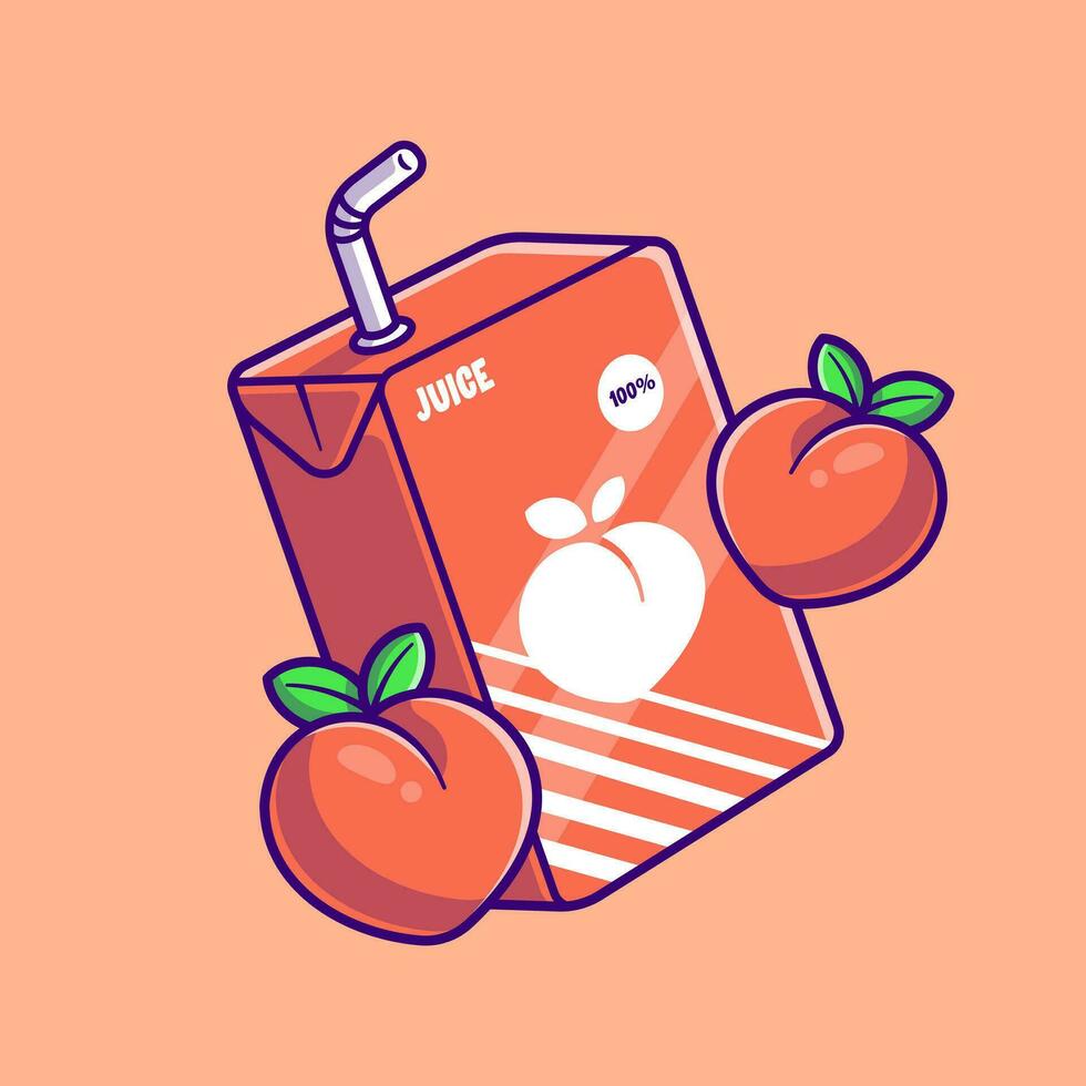 Peach Juice Box Cartoon Vector Icon Illustration. Food And Drink Icon Concept Isolated Premium Vector. Flat Cartoon Style