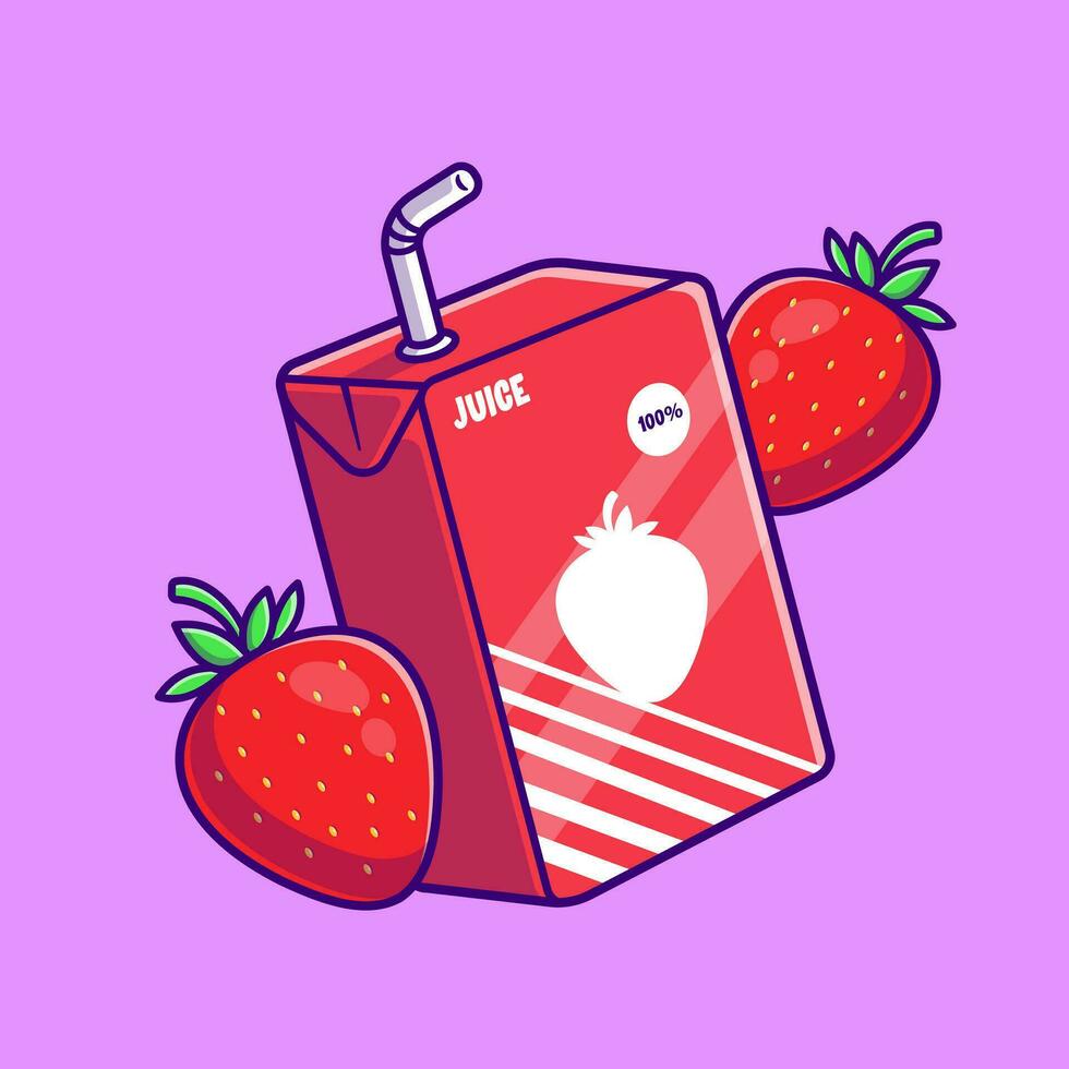 Strawberry Juice Box Cartoon Vector Icon Illustration. Food And Drink Icon Concept Isolated Premium Vector. Flat Cartoon Style