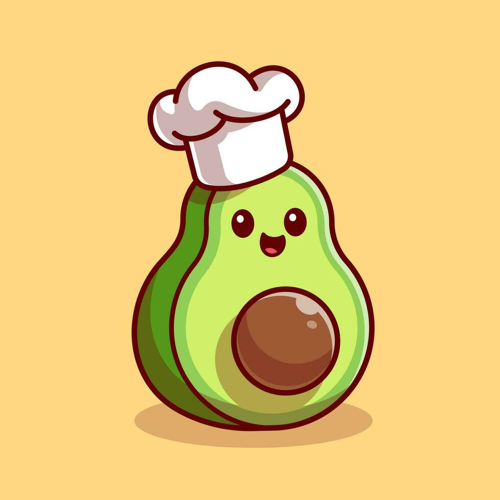 Cute Avocado Chef Cartoon Vector Icon Illustration. Fruit Nature Icon Concept Isolated Premium Vector. Flat Cartoon Style