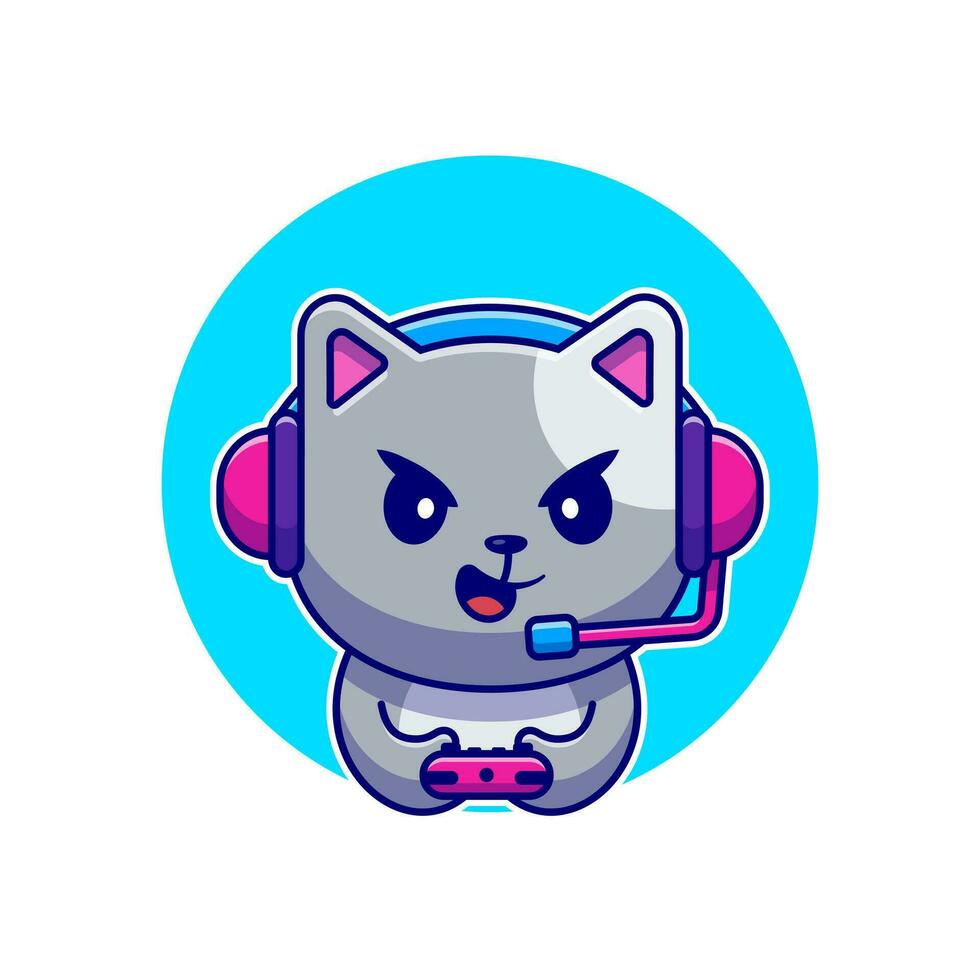 Cute Cat Gaming Cartoon Vector Icon Illustration. Animal Technology Icon Concept Isolated Premium Vector. Flat Cartoon Style