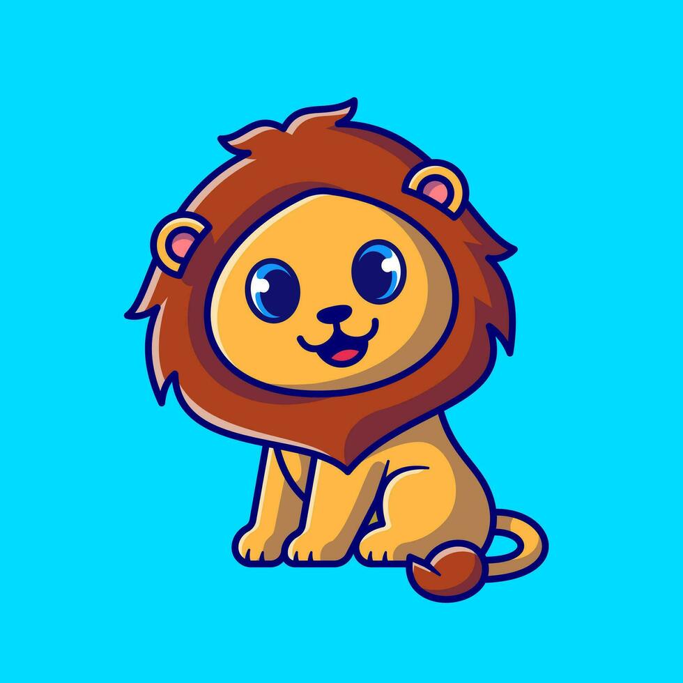 Cute Baby Lion Sitting Cartoon Vector Icon Illustration.  Animal Nature Icon Concept Isolated Premium Vector. Flat  Cartoon Style