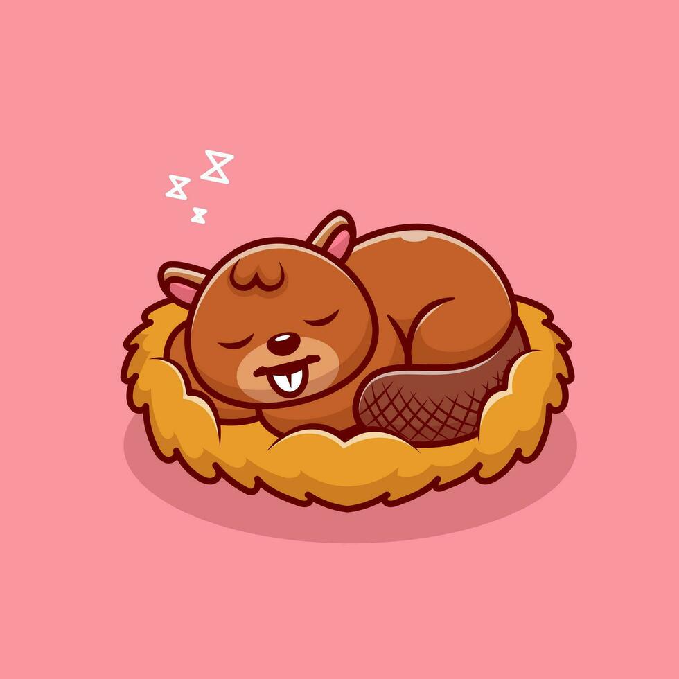 Cute Beaver Sleeping Cartoon Vector Icon Illustration. Animal  Nature Icon Concept Isolated Premium Vector. Flat Cartoon  Style