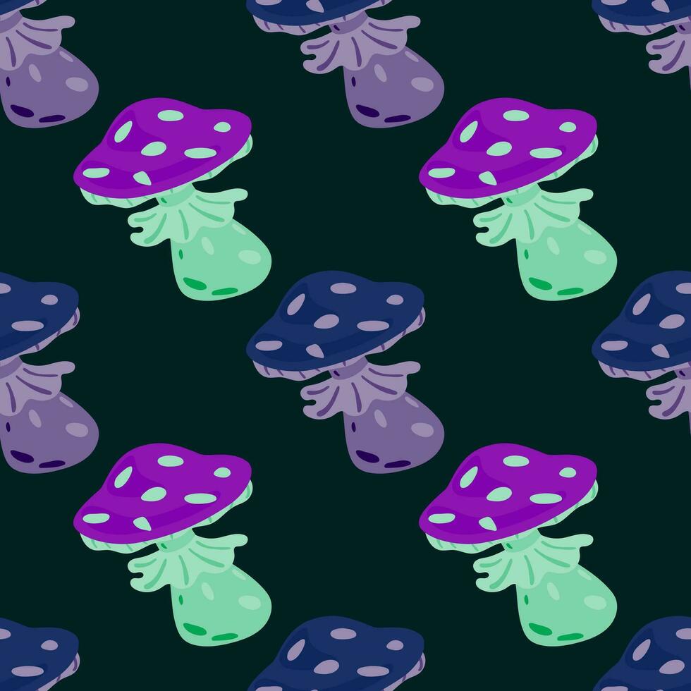 Magical magic fly agaric seamless pattern. Creative mushrooms silhouettes wallpaper. vector