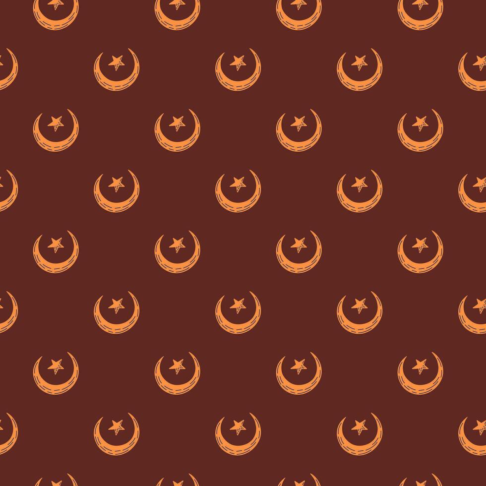 Seamless pattern with hand drawn moon and stars silhouettes print. vector