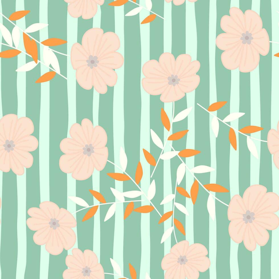 Simple stylized flower seamless pattern. Decorative naive botanical backdrop. vector