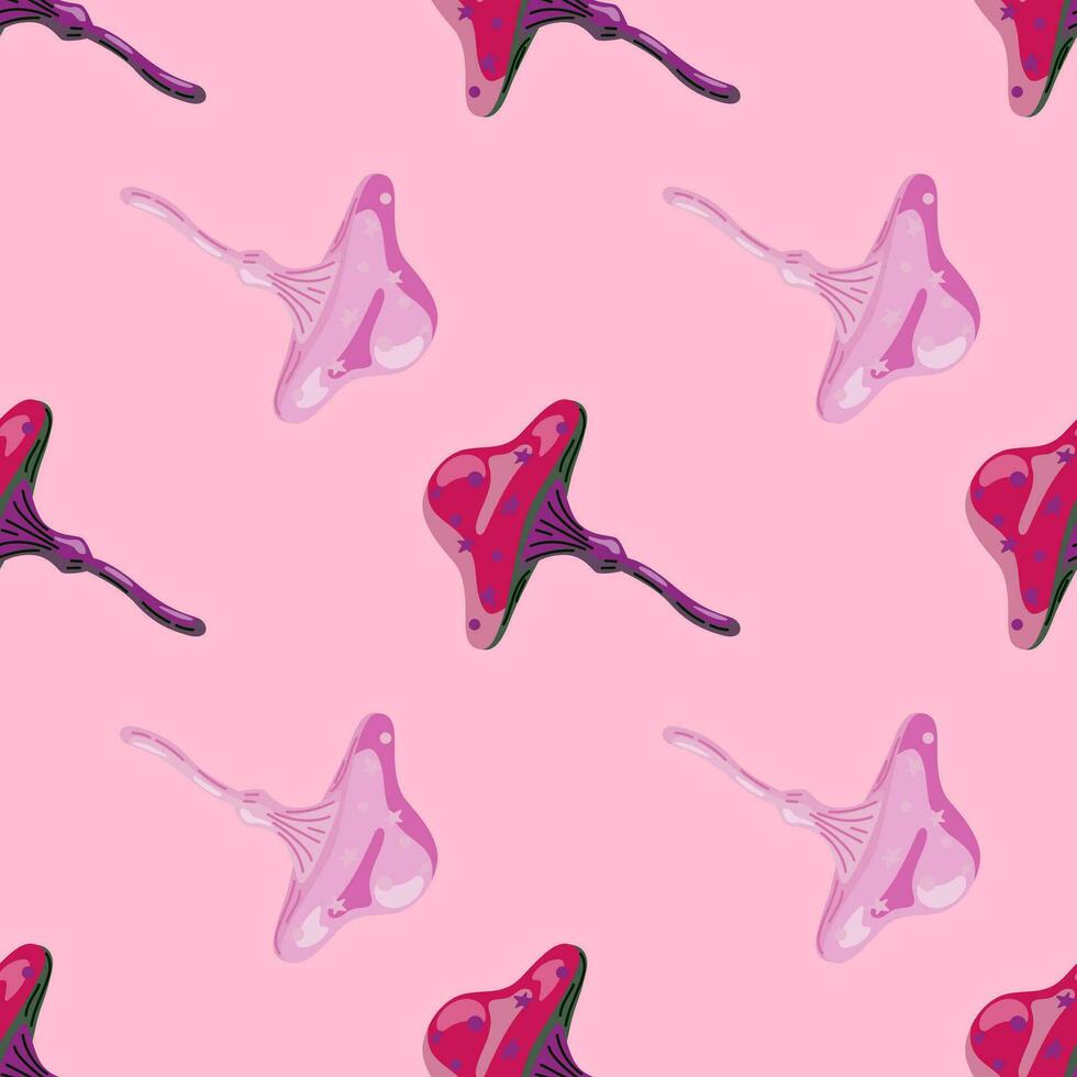 Seamless pattern with fairytail mushrooms. Magical fly agaric wallpaper. vector