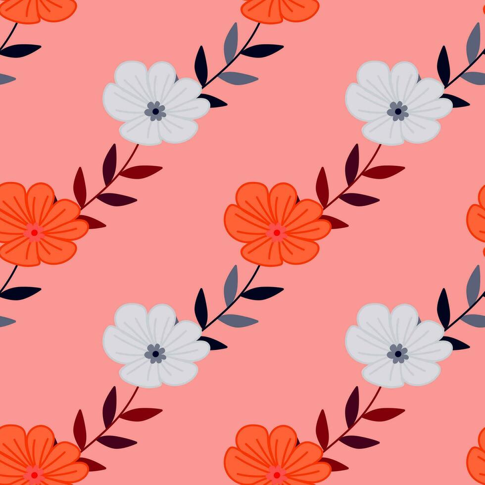 Simple stylized flower seamless pattern. Decorative naive botanical backdrop. vector