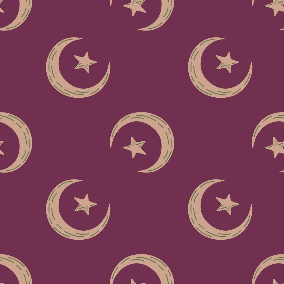 Seamless pattern with hand drawn moon and stars silhouettes print. vector