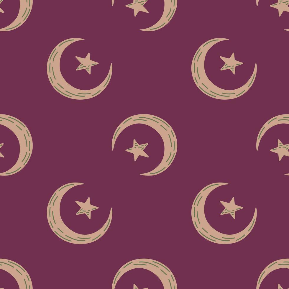 Seamless pattern with hand drawn moon and stars silhouettes print. vector