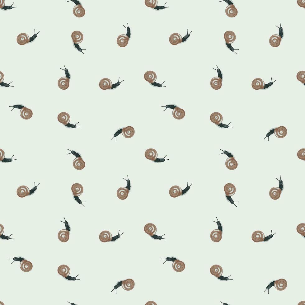 Cute snails seamless pattern. Funny cartoon character wallpaper in doodle style. vector