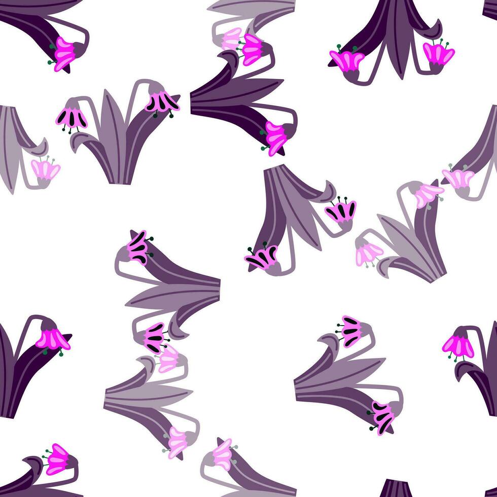 Bluebells and leaves seamless pattern. Lily botanical wallpaper. vector