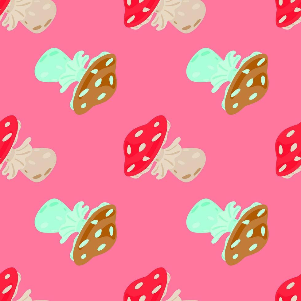 Magical magic fly agaric seamless pattern. Creative mushrooms silhouettes wallpaper. vector