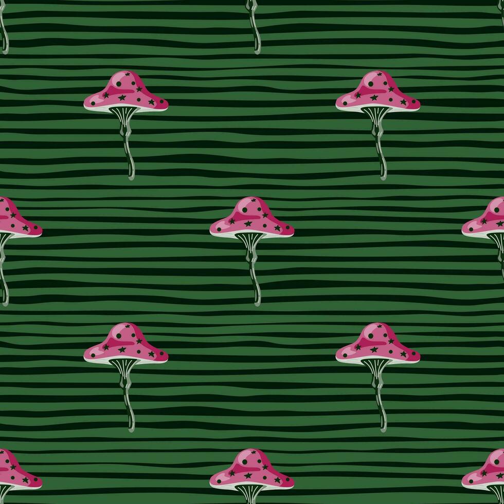 Seamless pattern with fairytail mushrooms. Magical fly agaric wallpaper. vector