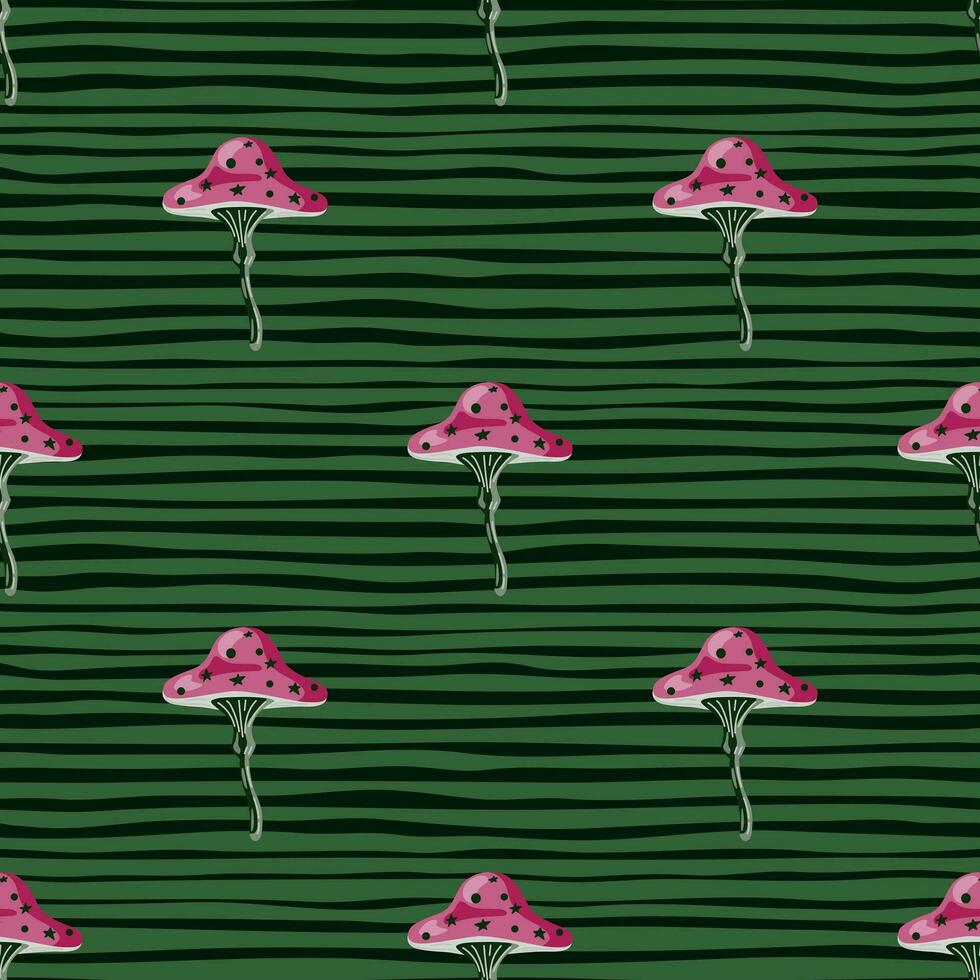 Seamless pattern with fairytail mushrooms. Magical fly agaric wallpaper. vector