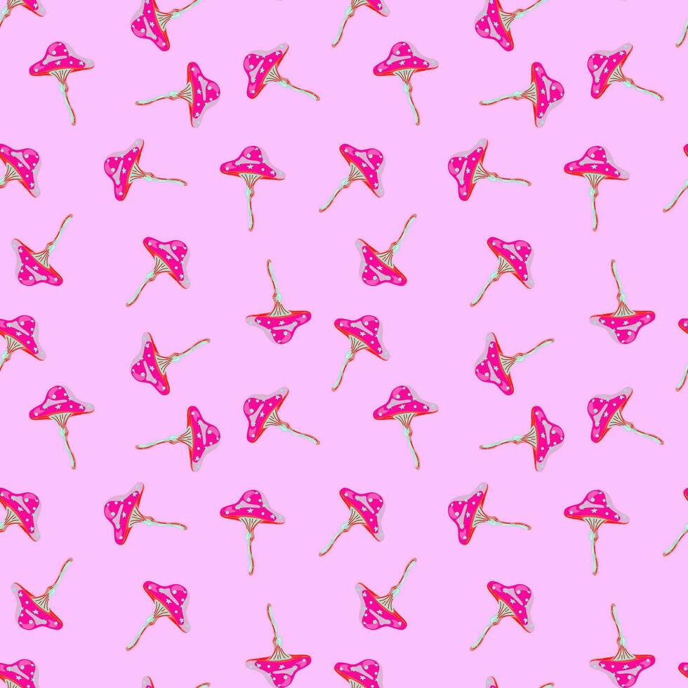 Seamless pattern with fairytail mushrooms. Magical fly agaric wallpaper. vector