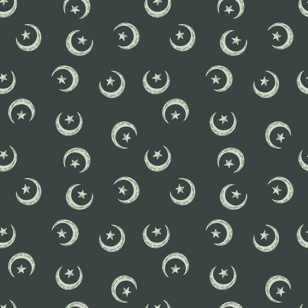Seamless pattern with hand drawn moon and stars silhouettes print vector