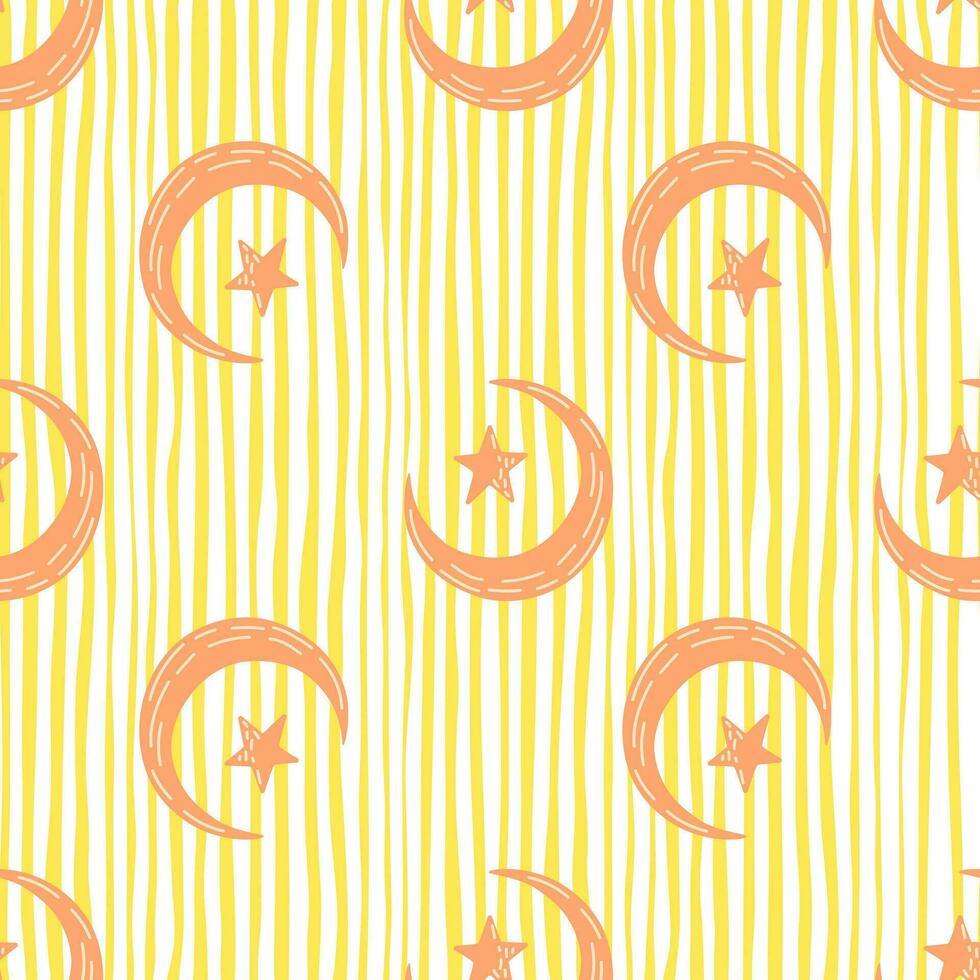 Seamless pattern with hand drawn moon and stars silhouettes print. vector