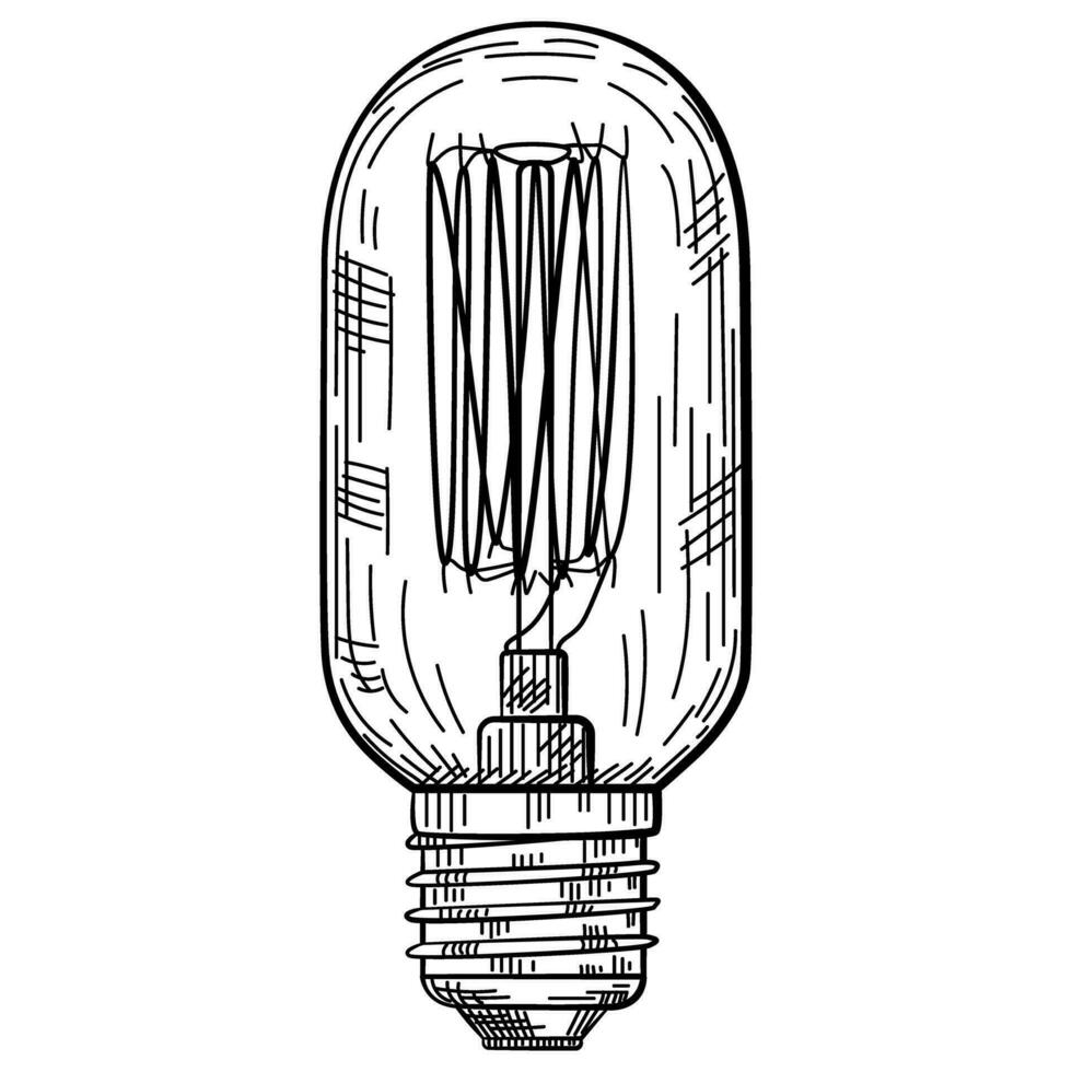 Hand drawn light bulb in vintage engraved style. Electric lamp sketch. vector