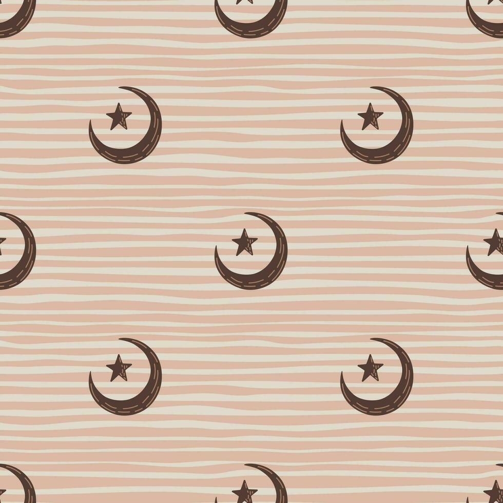 Seamless pattern with hand drawn moon and stars silhouettes print. vector