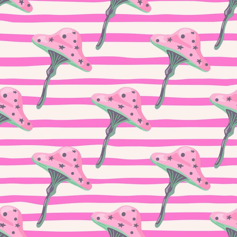 Seamless pattern with fairytail mushrooms. Magical fly agaric wallpaper. vector