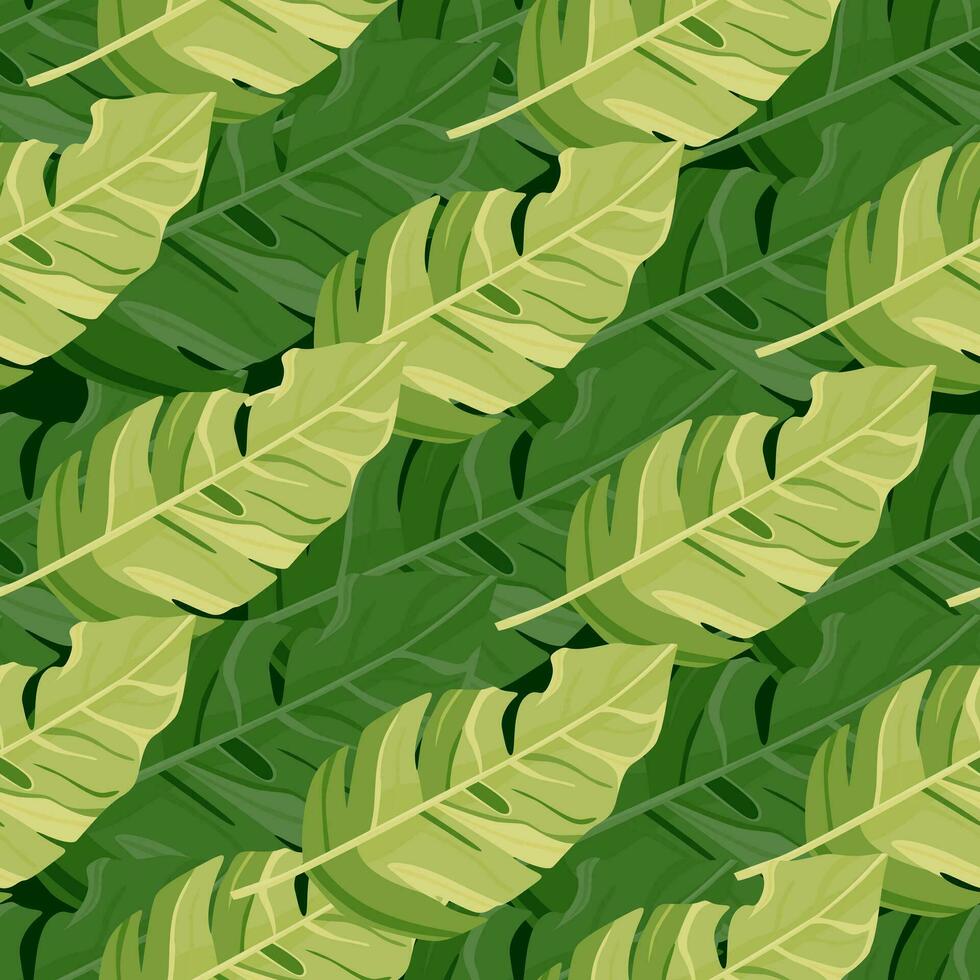 Hawaiian-inspired pattern. Fashionably exotic, palm trees and lush greenery wallpaper. Abstract backdrop botanical garden. vector