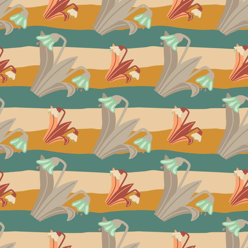 Bluebells and leaves seamless pattern. Lily botanical wallpaper. vector