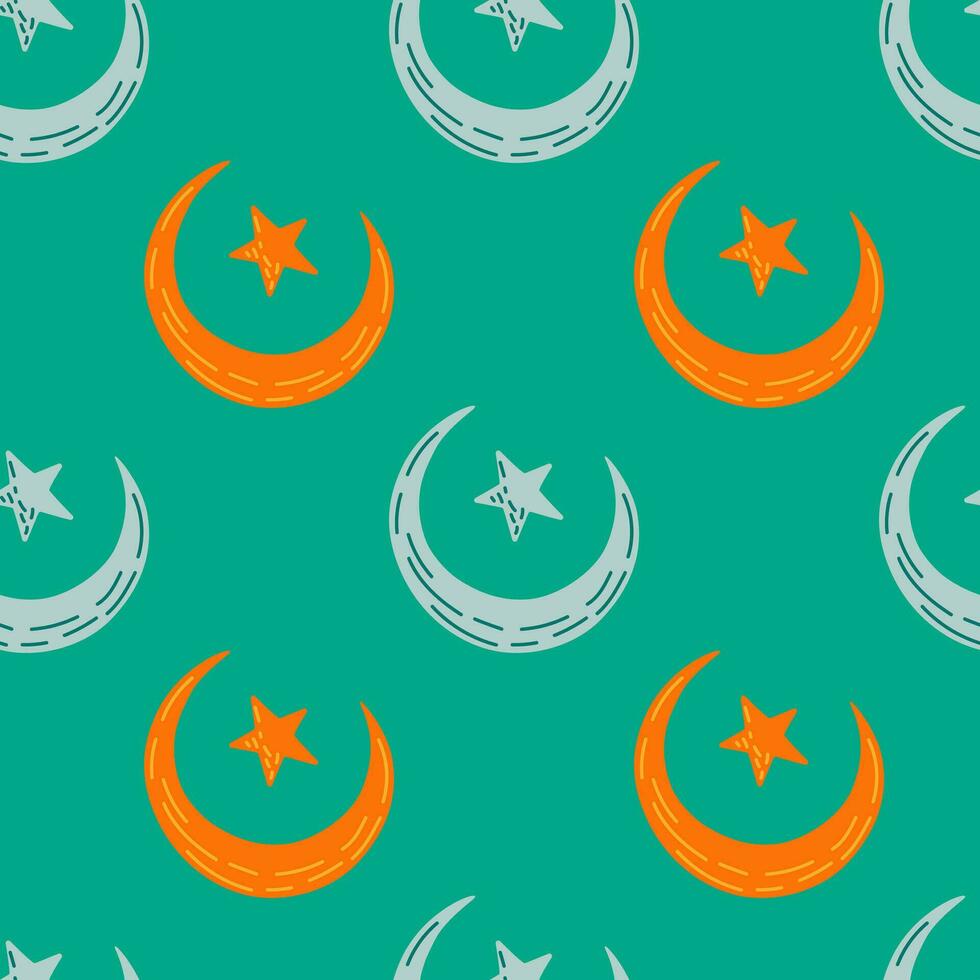 Seamless pattern with hand drawn moon and stars silhouettes print. vector