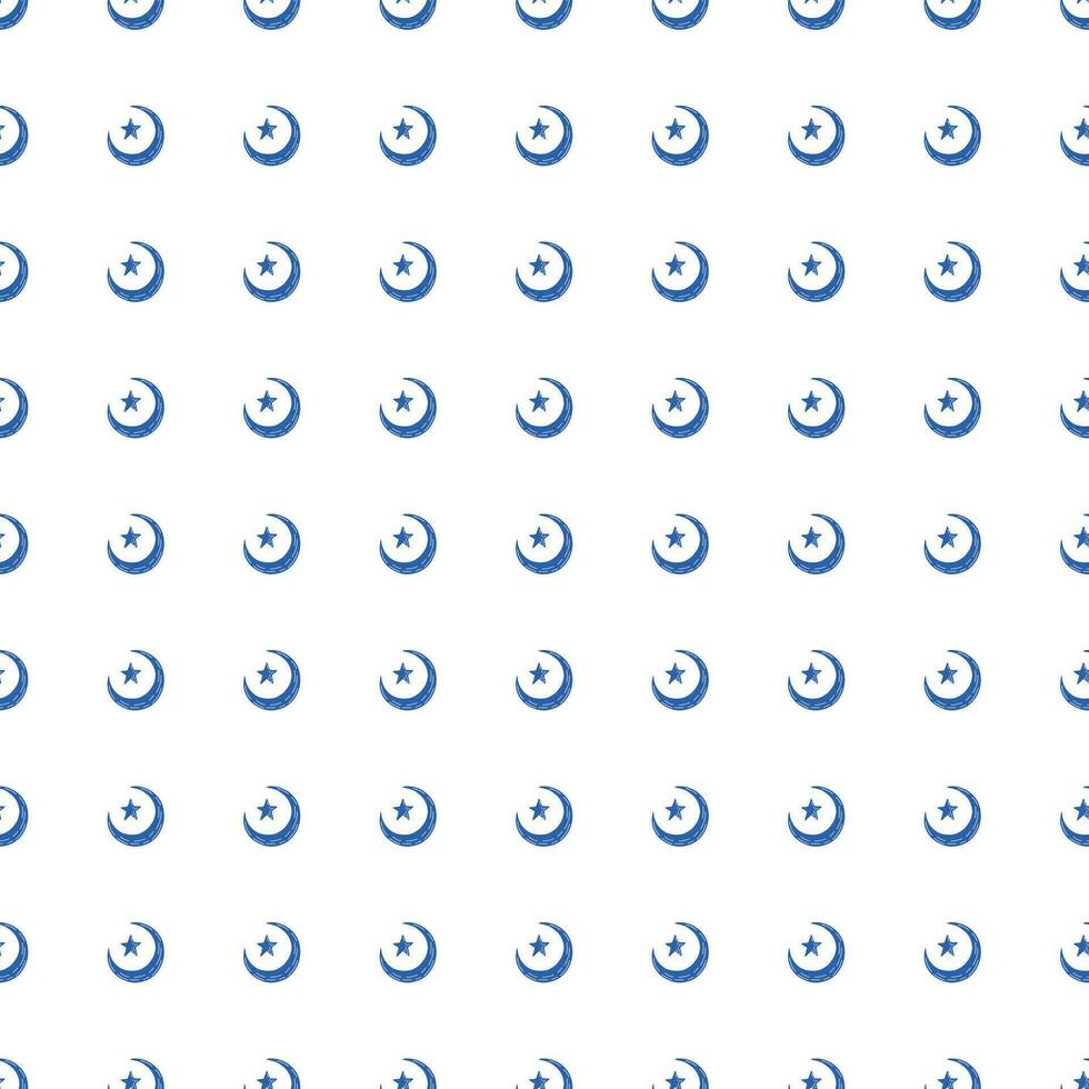 Seamless pattern with hand drawn moon and stars silhouettes print. vector