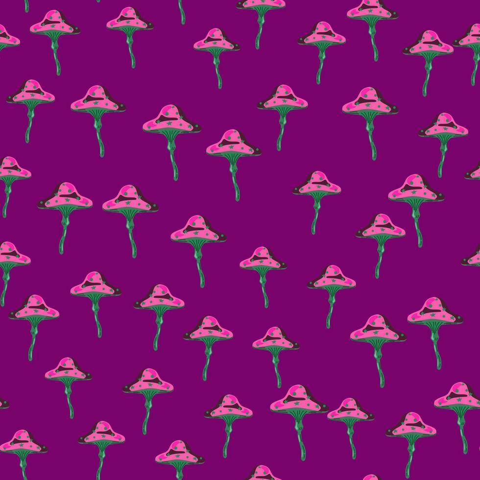 Seamless pattern with fairytail mushrooms. Magical fly agaric wallpaper. vector
