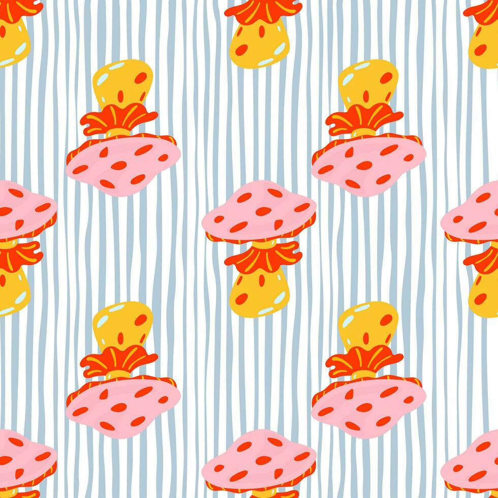 Magical magic fly agaric seamless pattern. Creative mushrooms silhouettes wallpaper. vector