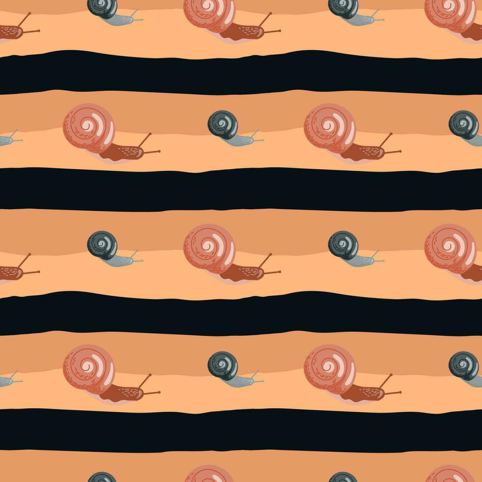 Cute snails seamless pattern. Funny cartoon character wallpaper in doodle style. vector