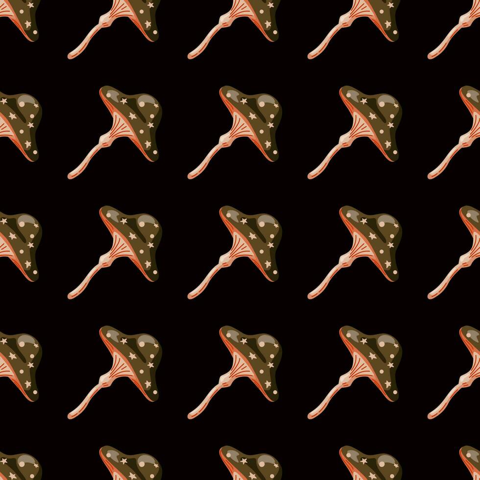Seamless pattern with fairytail mushrooms. Magical fly agaric wallpaper. vector