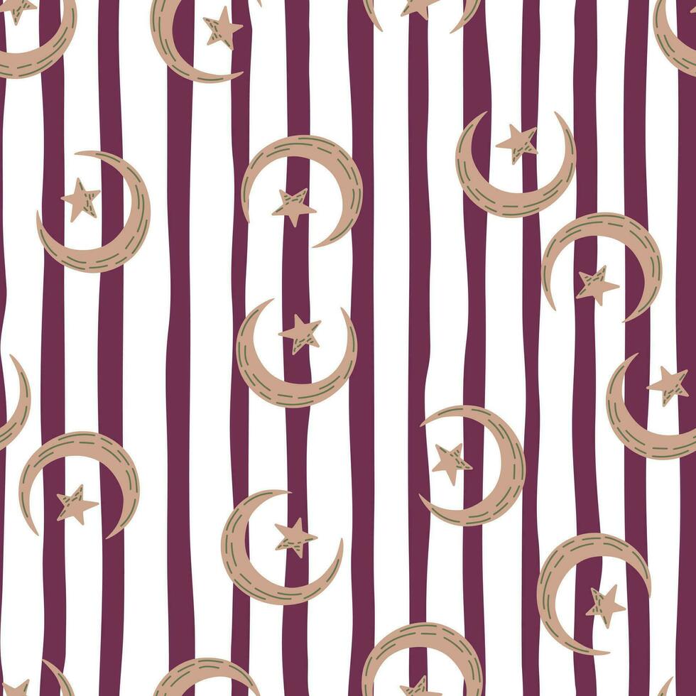 Seamless pattern with hand drawn moon and stars silhouettes print. vector