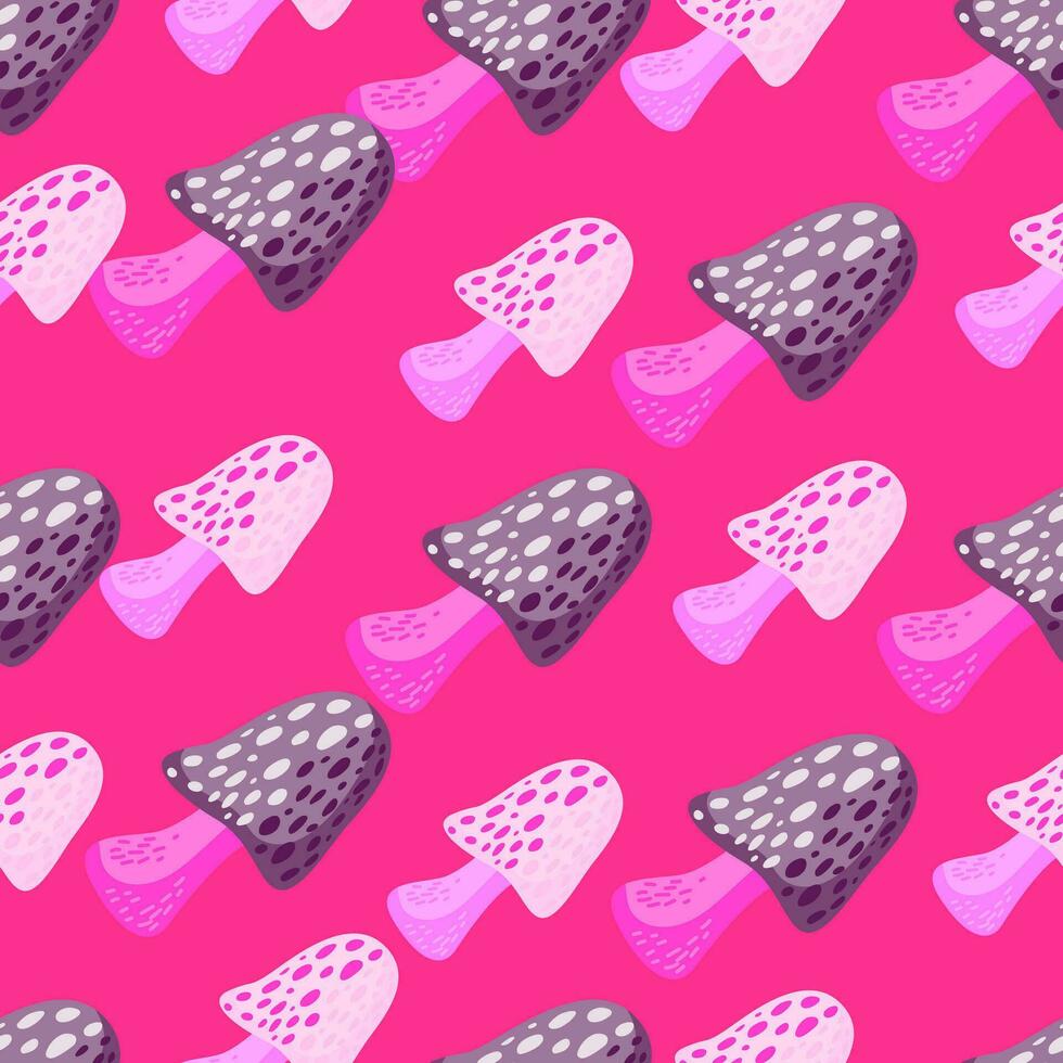 Magical fly agaric wallpaper. Seamless pattern with fairytail mushrooms. vector